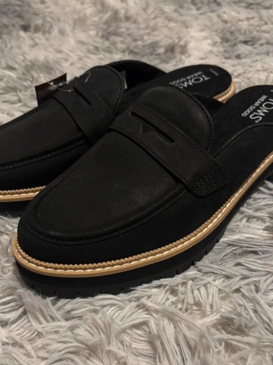 Toms Shoes - NWT TOMS Black Slip-On Penny Loafer Mule with Tan Trim
